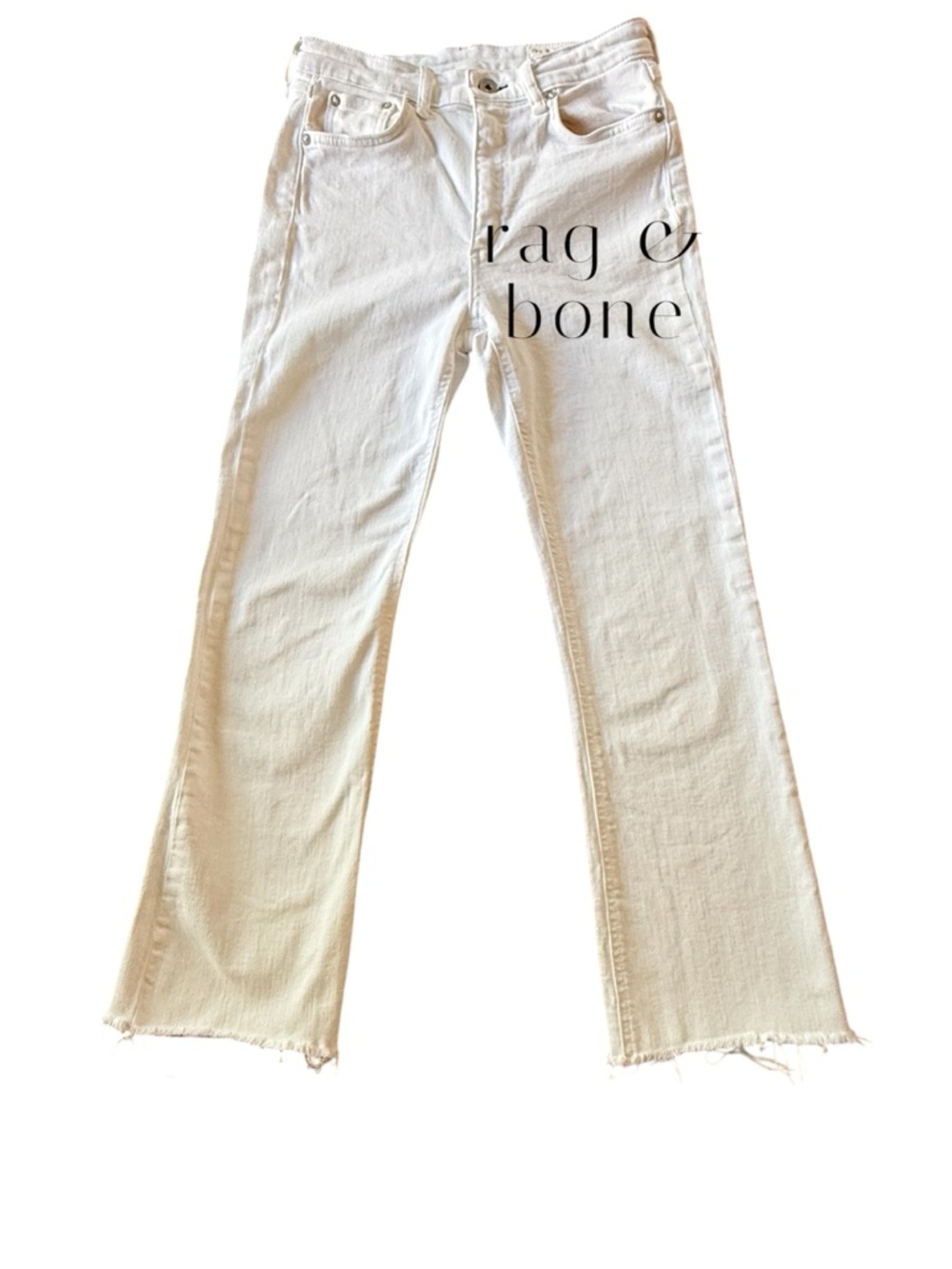 rag & bone White Flare Jeans with Raw Hem